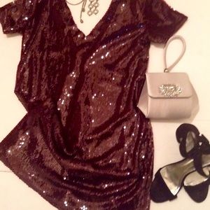 Sequin Dress. Cocktail Dress. Wine Color. Size M